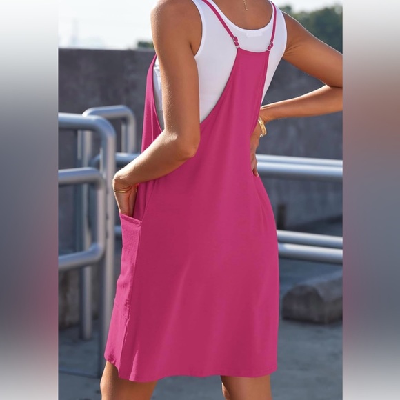 🆕 NWOT Pink Women’s Summer Mini Dress with Pockets – Medium - Picture 2 of 9